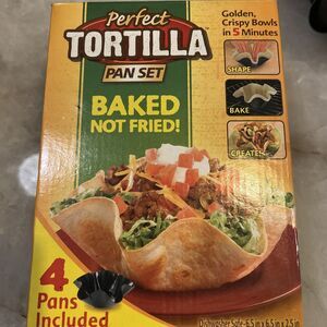 Perfect Tortilla Pan Set Non-Stick 4 Taco Shell Molds - Baked Not Fried